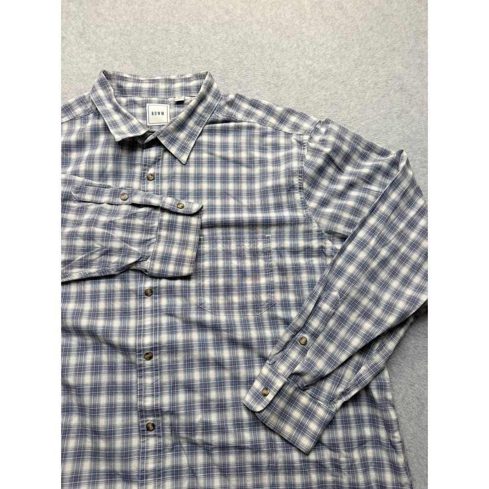 ROWM Mens Blue White Plaid Long Sleeve Button Down Shirt Size 3XLT Pocket